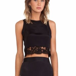 Olcay Gulsen Black Silk Crop Top Lace Hem Size S